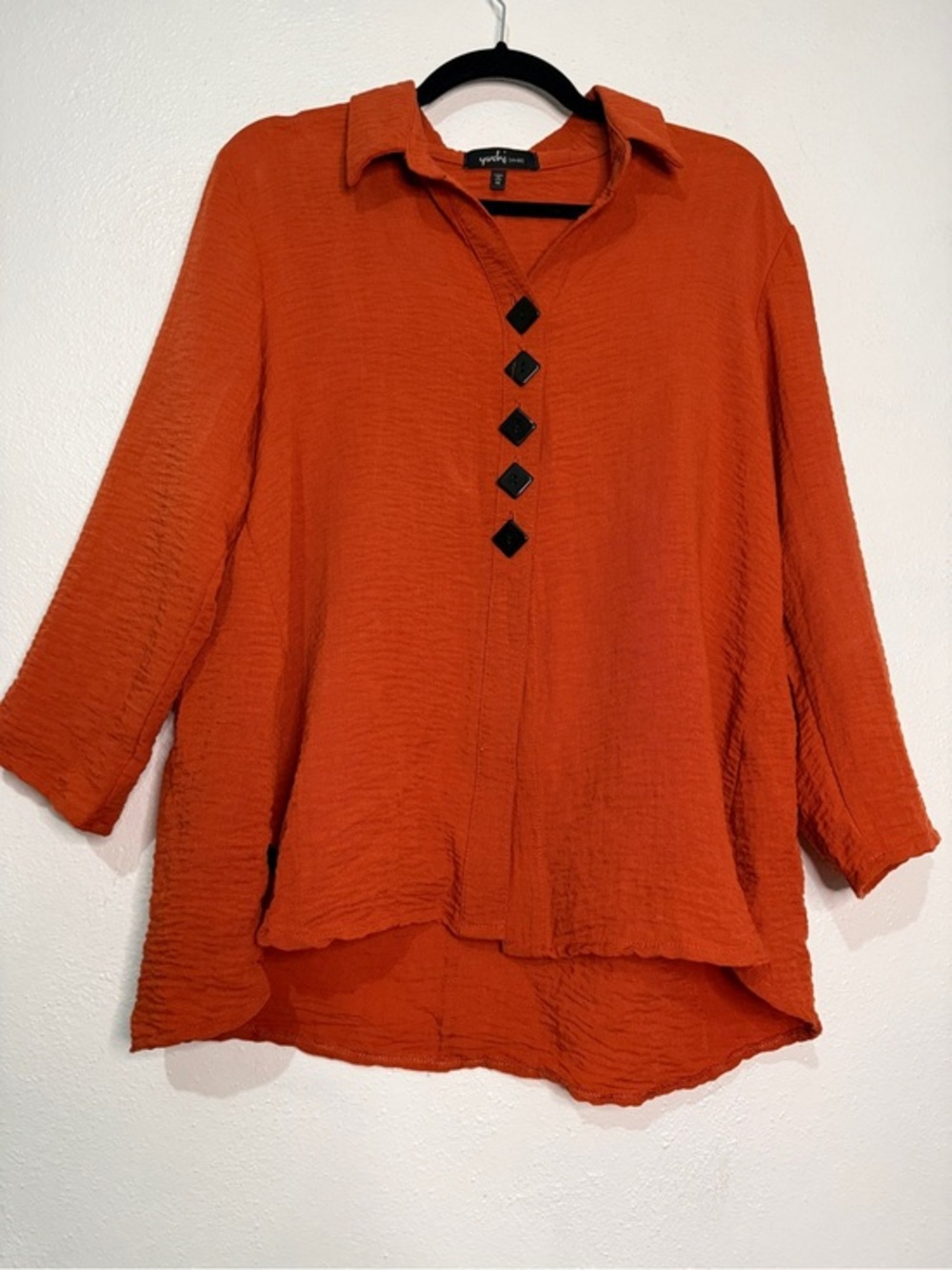 Yushi Burnt Orange Collared Button-Accent Tunic Top. Sz M.